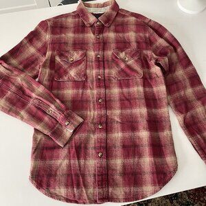 Roark Revival Shirt Mens Small Red Beige Plaid Flannel Button Down Outdoor
